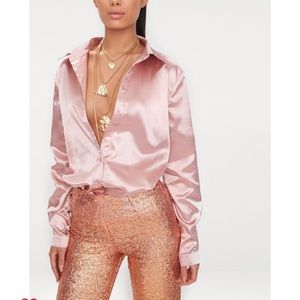 Rose Gold Satin Button Up